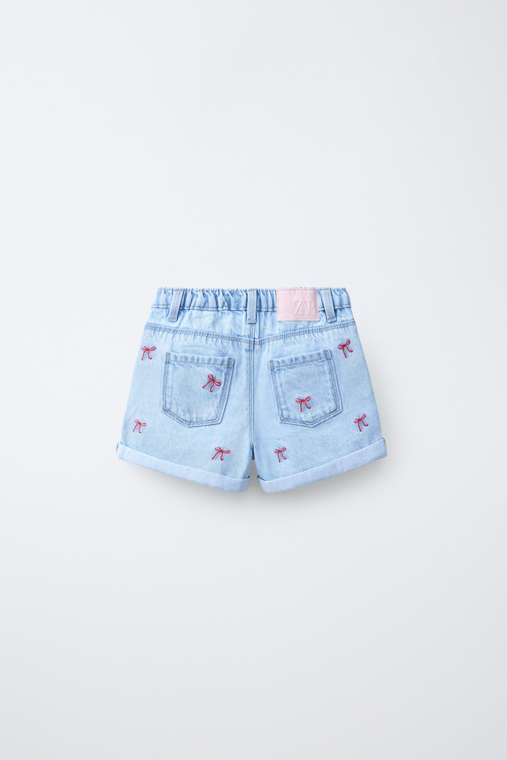 MOM FIT DENIM SHORTS WITH EMBROIDERED BOWS